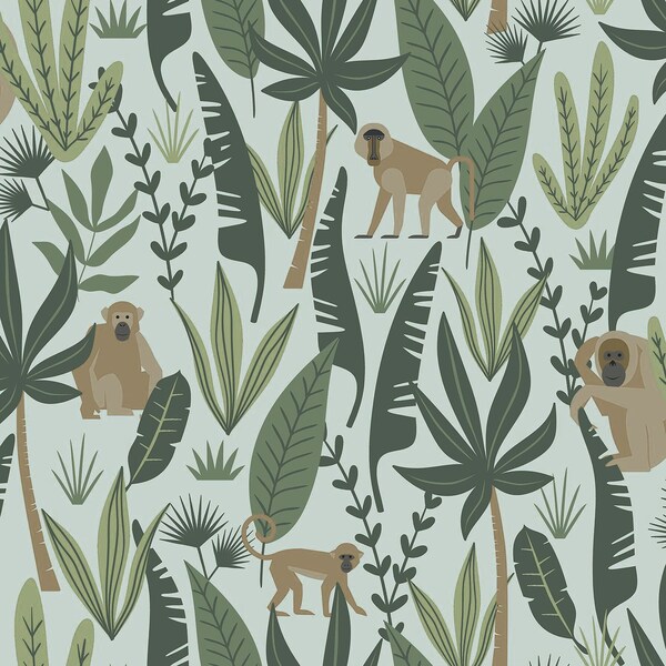 Manhattan Comfort Huntsville Kiki Green Monkeys 33 ft L X 209 in W Wallpaper BR4060-139073 - main
